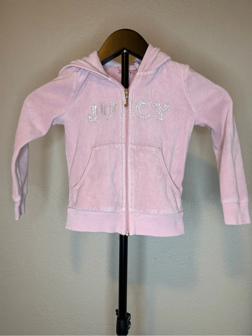 Juicy Couture Light Pink Velour Zip Hoodie with Crystal JUICY Logo
